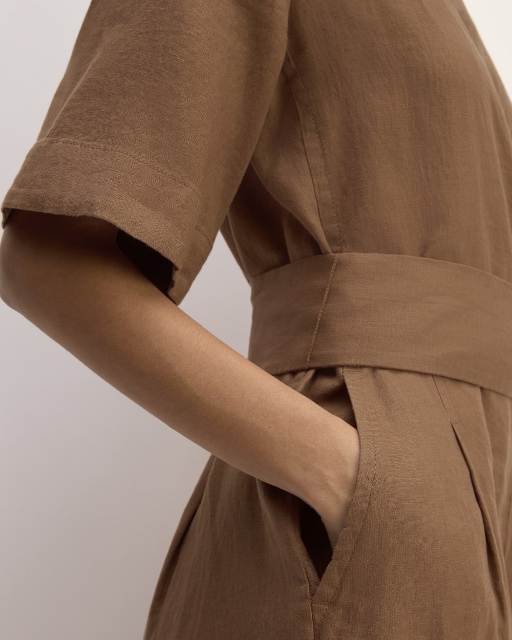 The Wrap Jumpsuit in Linen | Carob Brown