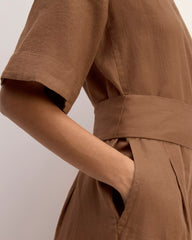 The Wrap Jumpsuit in Linen | Carob Brown