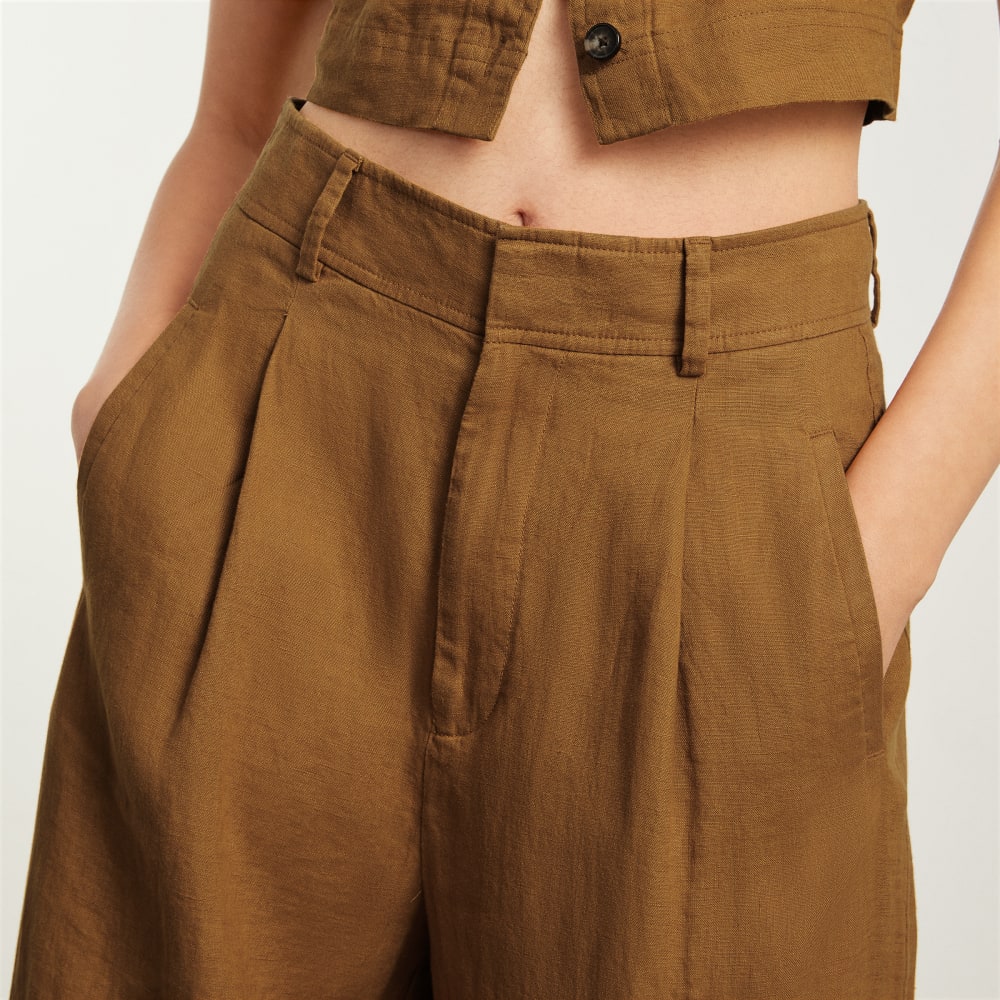 The Linen Way-High庐 Drape Pant | Tawny Brown
