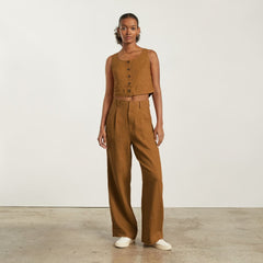 The Linen Button-Front Crop Tank | Tawny Brown