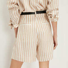 The Linen Way-High庐 Drape Short | Bone / Caramel