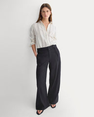 Wide-Leg Belted Pant in Stretch Linen | Black | Long