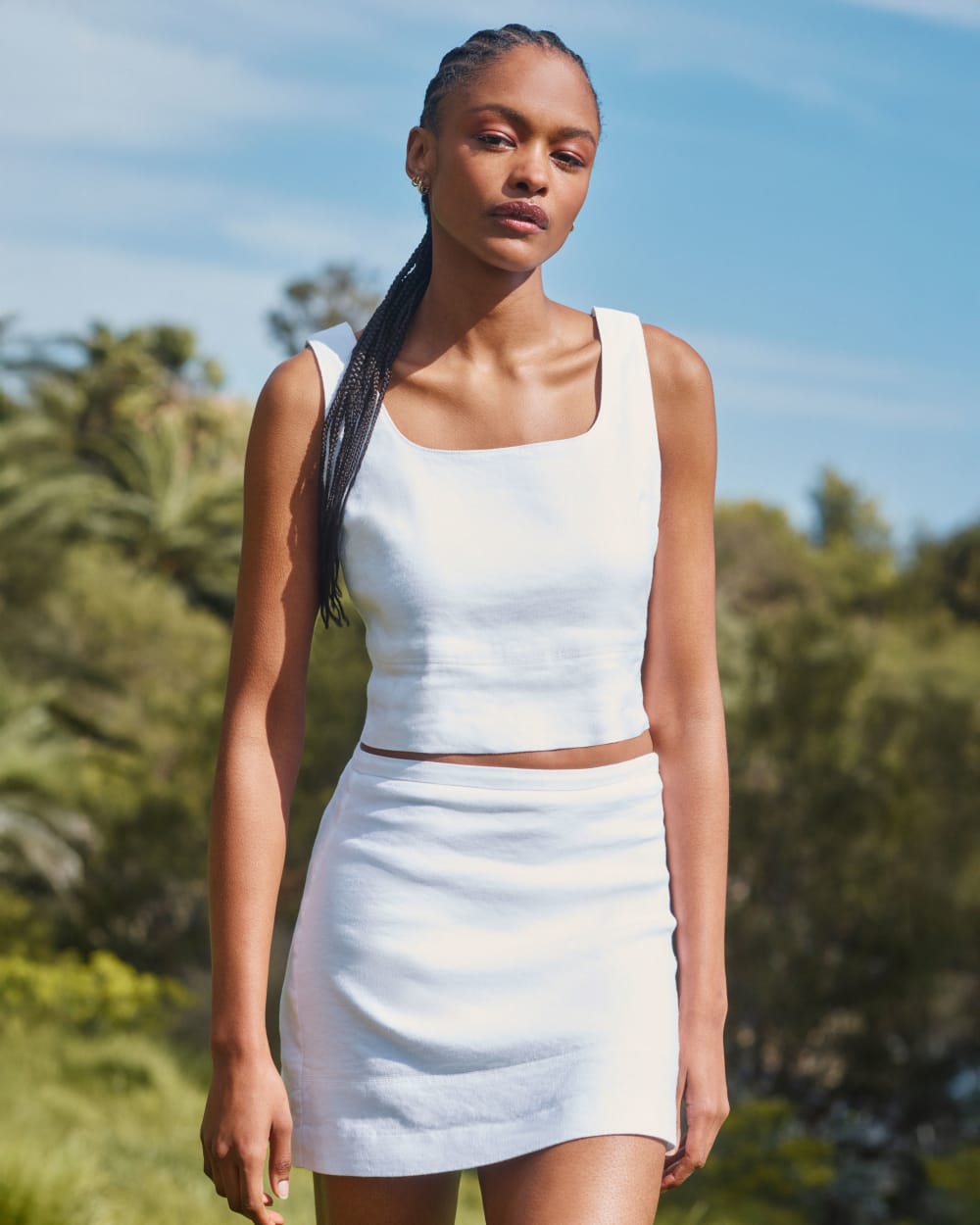 The Square Tank in Stretch Linen | White