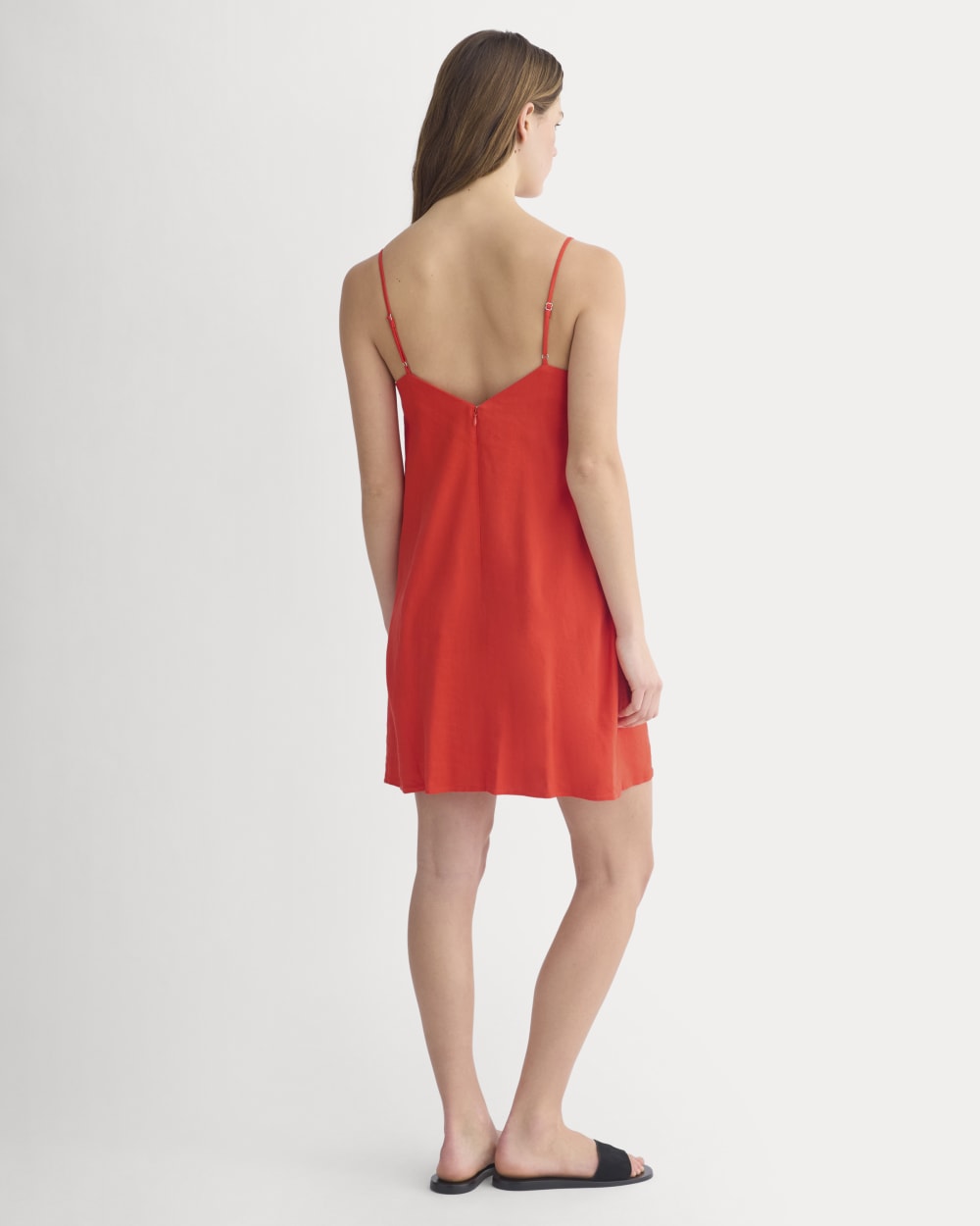 Mini Shift Dress in Stretch Linen | Fiery Red