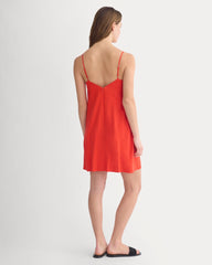Mini Shift Dress in Stretch Linen | Fiery Red