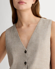 The Vest in Stretch Linen | Deep Taupe Mini Gingham