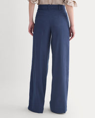 Wide-Leg Belted Pant in Stretch Linen | Navy | Regular