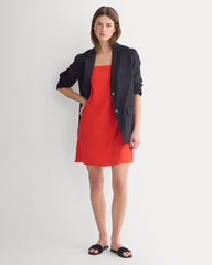Mini Shift Dress in Stretch Linen | Fiery Red