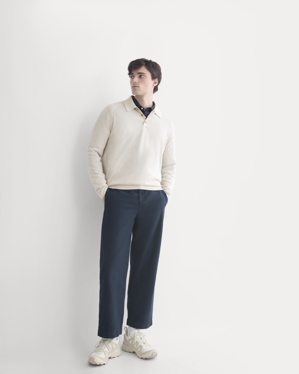 Cropped Slub Trouser | Deep Navy
