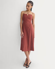 Tie-Neck Dress in Stretch Linen | Henna Red