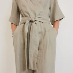 The Wrap Jumpsuit in Linen | Seagrass