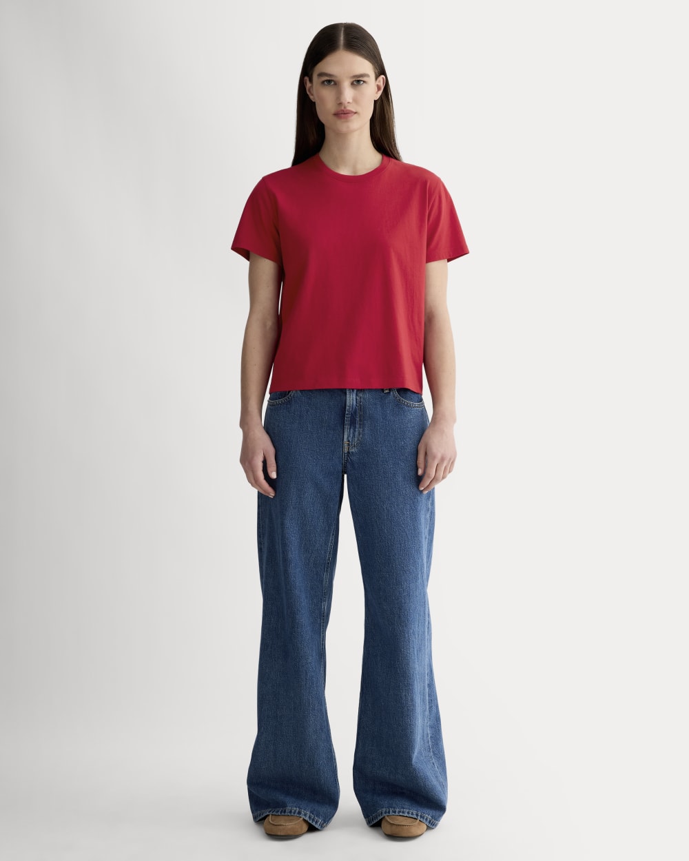 The Box-Cut Tee in Essential Cotton | Berry Red | No Pocket