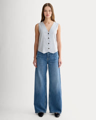 The Vest in Stretch Linen | Bluebell / Bone