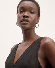 The Linen V-Neck Midi Dress | Black