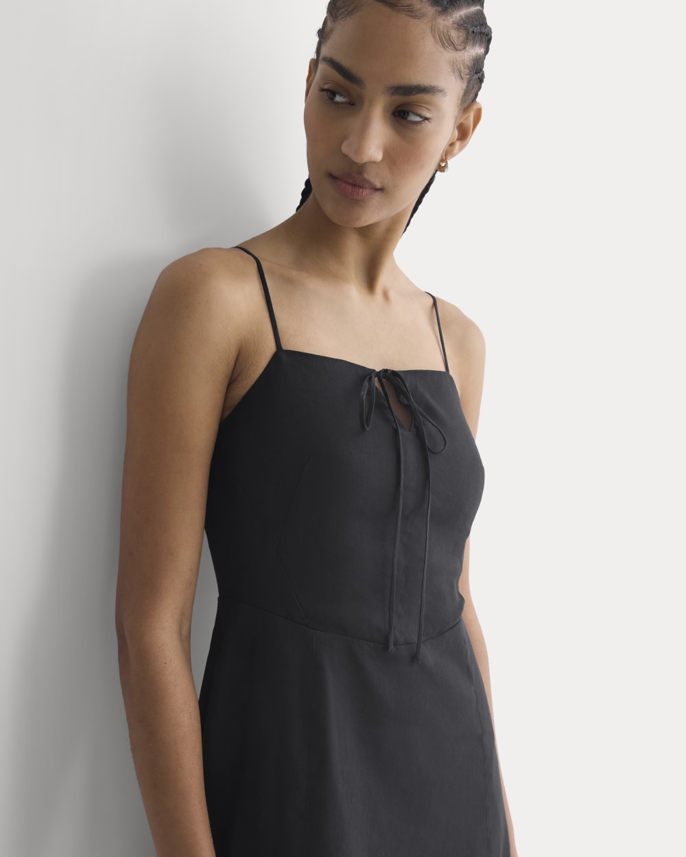 Tie-Neck Dress in Stretch Linen | Black