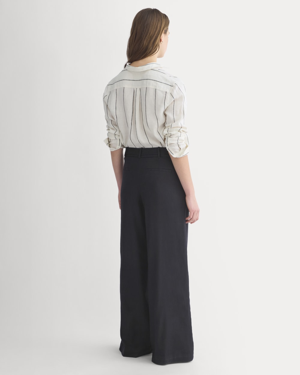 Wide-Leg Belted Pant in Stretch Linen | Black | Long