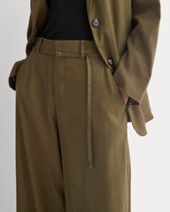 Wide-Leg Belted Pant in Stretch Linen | Beech | Long