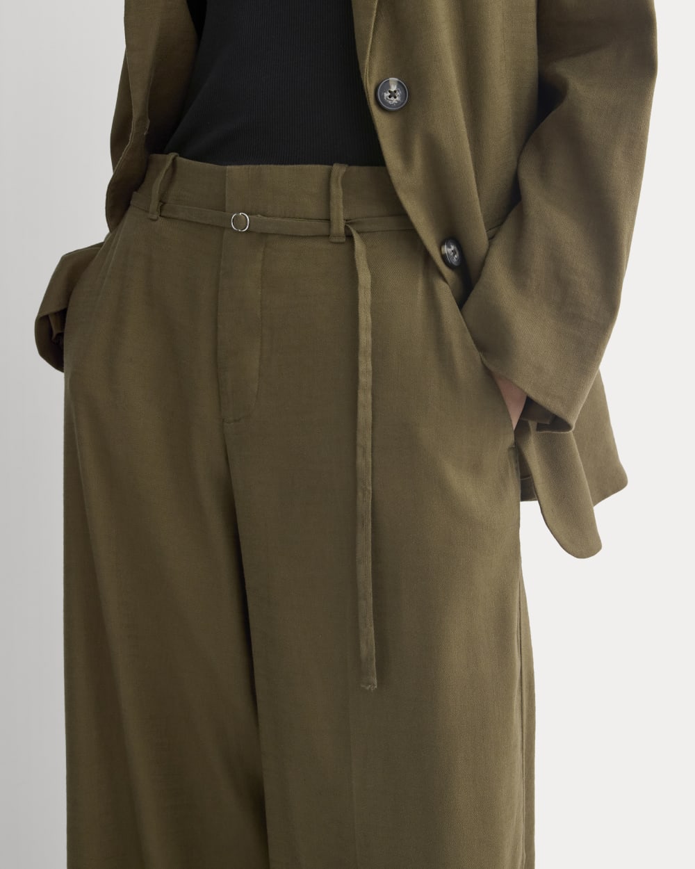 Wide-Leg Belted Pant in Stretch Linen | Beech | Regular