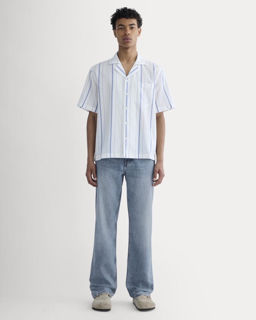 The Textured Resort Shirt | Bone / Dutch Blue