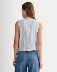 The Vest in Stretch Linen | Bluebell / Bone