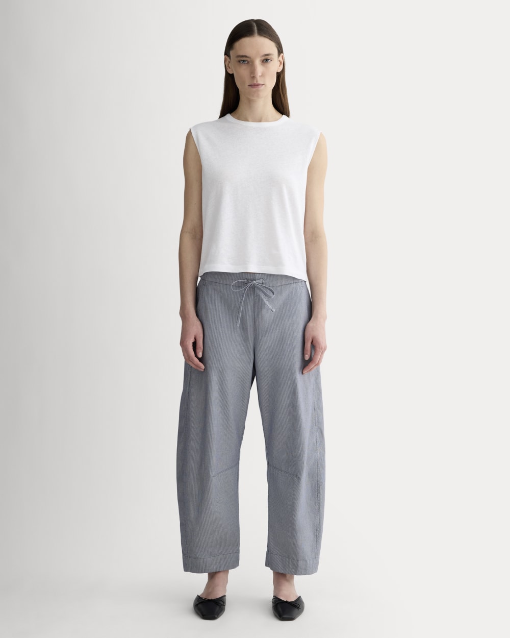 The Easy Barrel Pant | Dark Denim Pinstripe